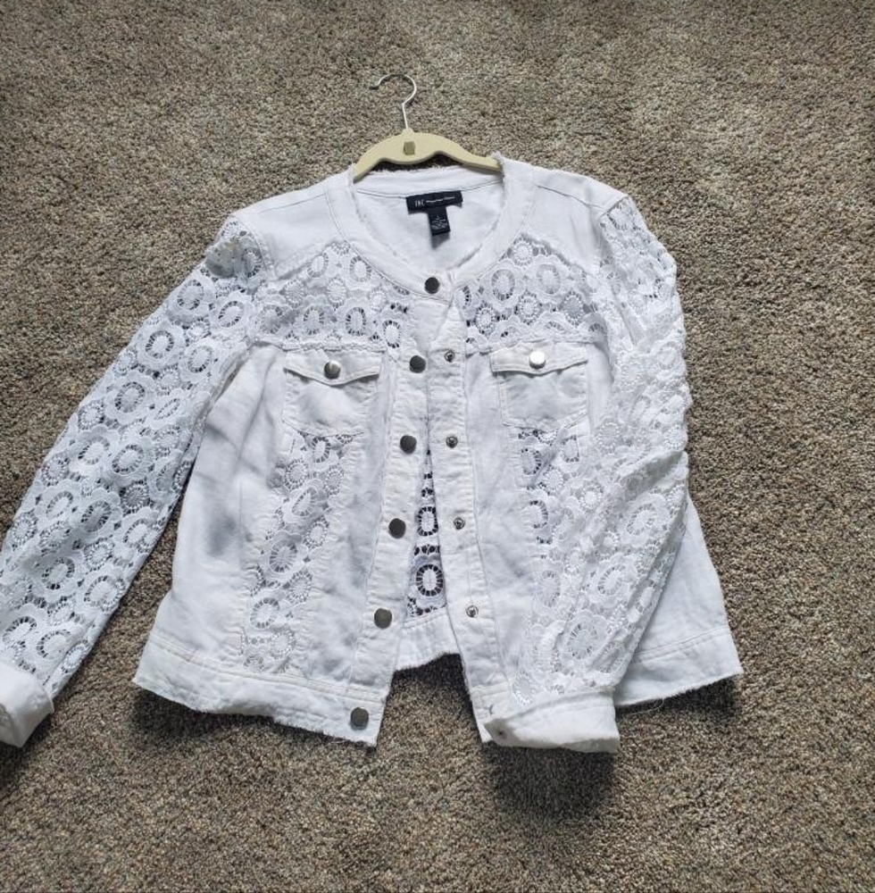 INC White Linen Eyelet Jacket
